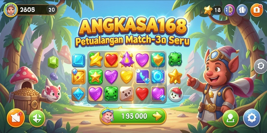 Tampilan gameplay seru dari game Match-3 ANGKASA168.