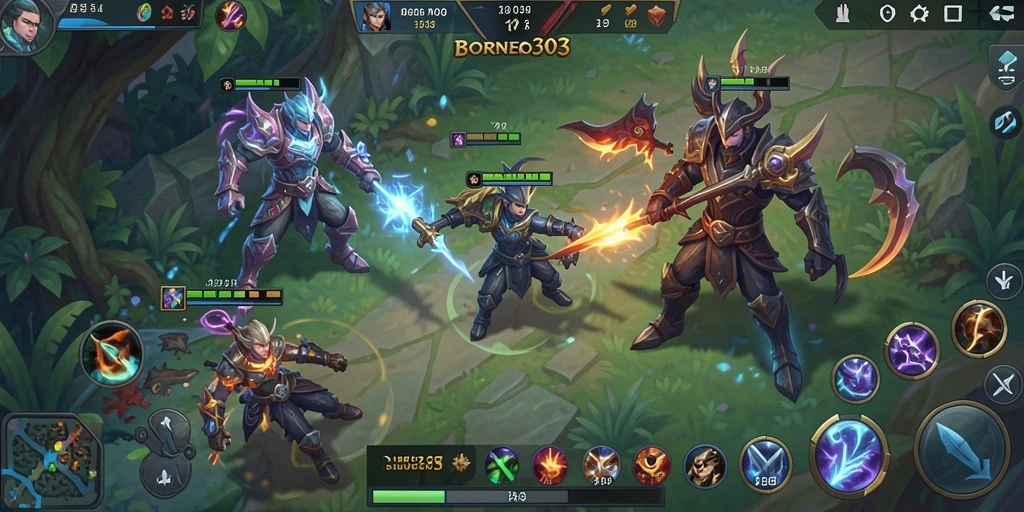 Tampilan gameplay menarik dari BORNEO303 dengan aksi seru MOBA.