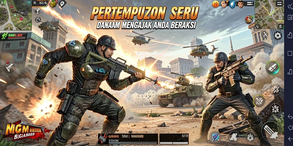Tampilan penuh aksi dalam gameplay N06 yang mendebarkan.