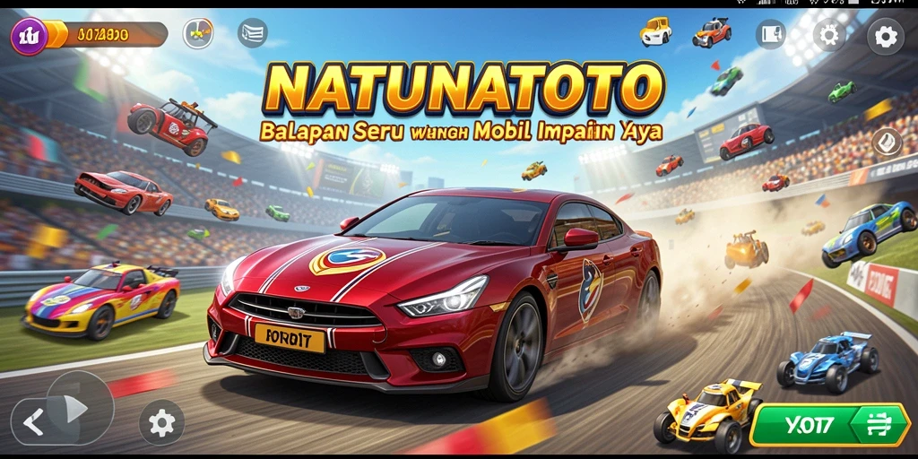 Tampilan utama gameplay balap seru NATUNATOTO yang memukau.