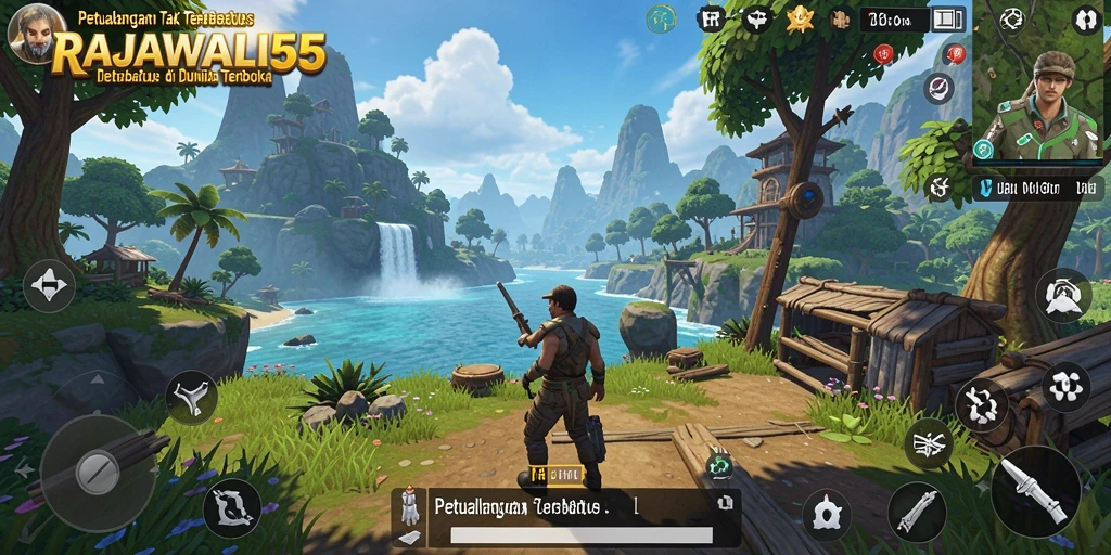 Screenshot utama RAJAWALI55 menampilkan pemain dalam aksi eksplorasi Open World.