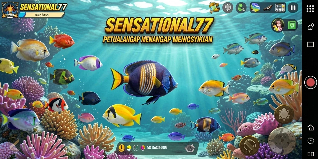 Screenshot SENSATIONAL77 menampilkan pemain menangkap ikan di laut mengasyikkan.