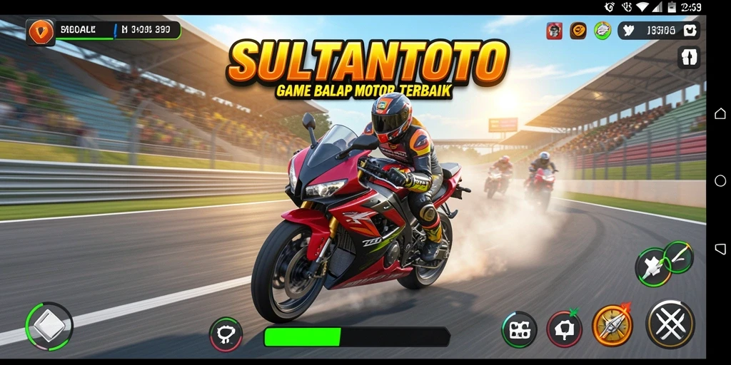 Tampilan gameplay <strong>SULTANTOTO</strong> yang menegangkan dan penuh aksi balapan motor.