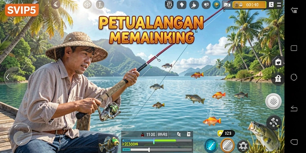 Gameplay seru dan menantang dalam SVIP5 saat memancing.